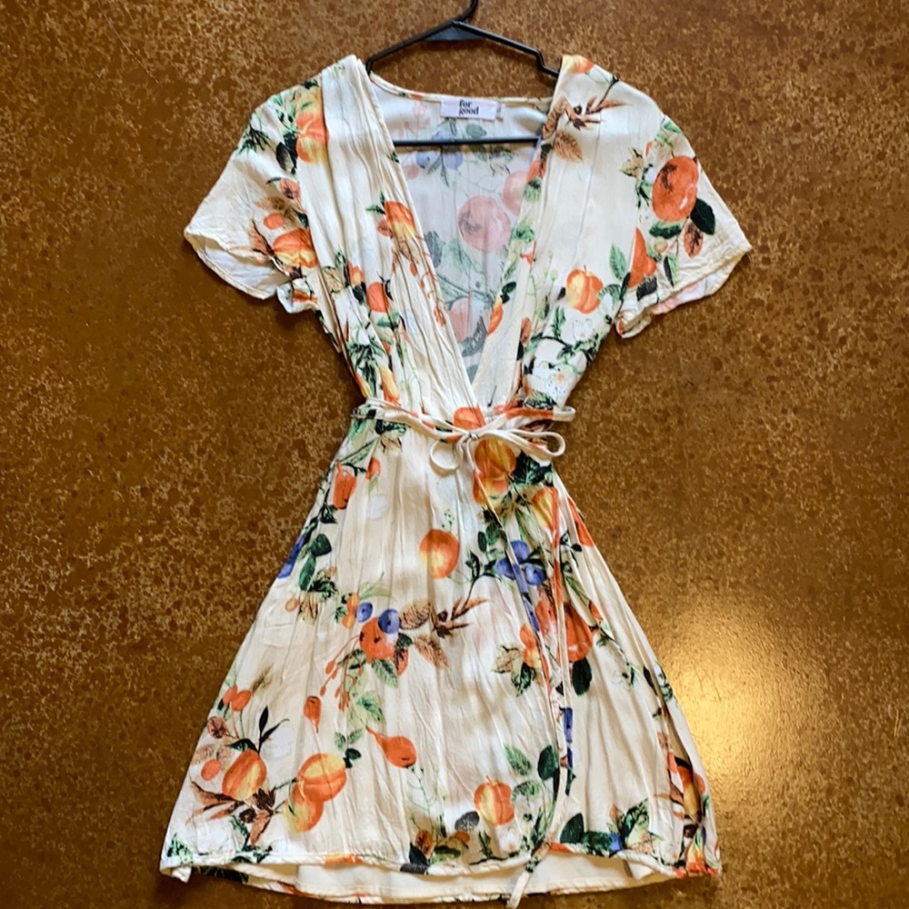 Boutique fruit/floral wrap dress from For Good